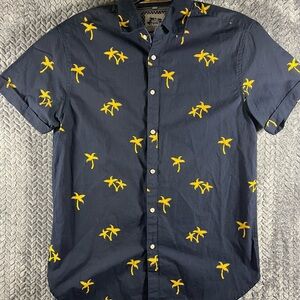 Denim & Flower Dark Blue Shirt with Yellow Palm Design